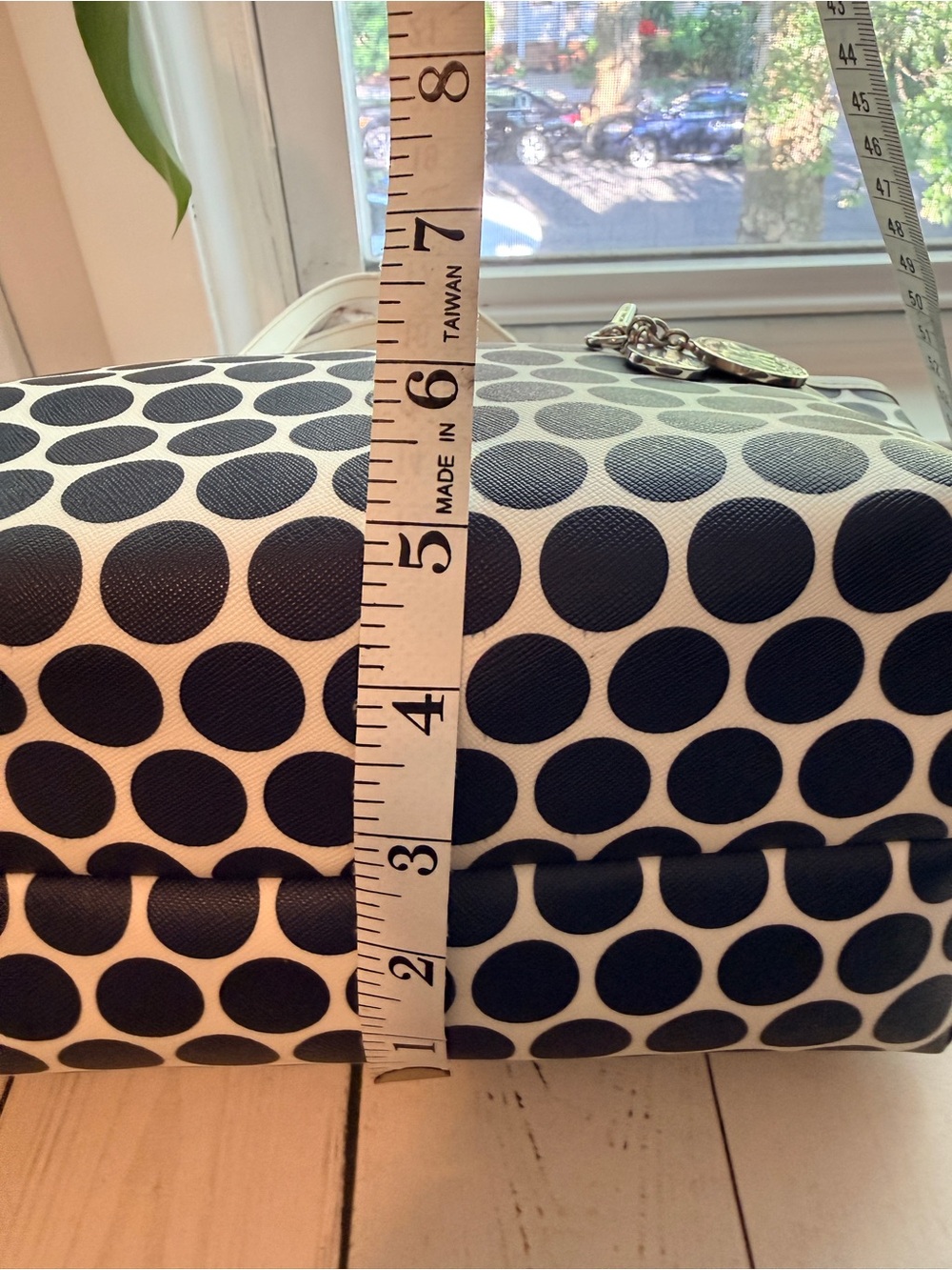Michael Kors | Kiki Polka Dot Tote Bag, Navy and White with MK Charm - Picture 12 of 14